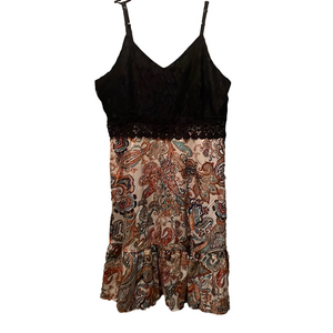 Elegant Black and Multicolor Paisley Midi Dress